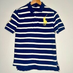 Kids Polo Ralph Lauren Blue White Stripe Big Pony Polo Shirt Size L 14-16